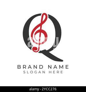 Initial Letter Q with musical note Style icon. Alphabet Q Music logo design Stock Vector