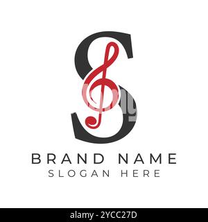 Initial Letter S with musical note Style icon. Alphabet S Music logo design Stock Vector