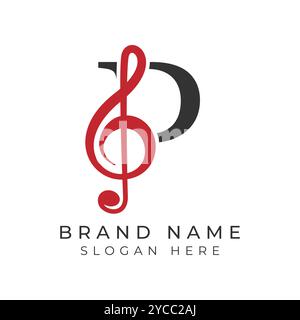 Initial Letter P with musical note Style icon. Alphabet P Music logo design Stock Vector