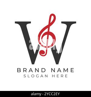 Initial Letter W with musical note Style icon. Alphabet W Music logo design Stock Vector