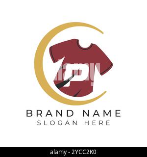 Letter P Logo Concept With T-Shirt. Alphabet P garments moon face icon design Stock Vector