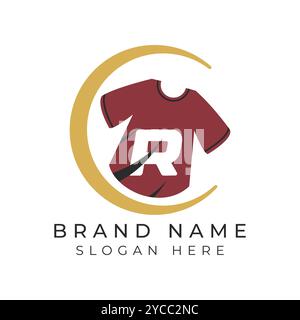 Letter R Logo Concept With T-Shirt. Alphabet R garments moon face icon design Stock Vector
