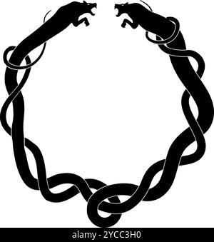 Intertwined panthers facing each other - circle symbol (black on white) Stock Vector