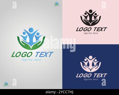 Caring Hands Family Logo with Abstract Human Figures for Protection Stock Vector