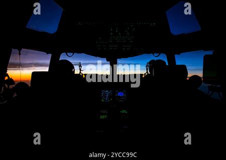 U.S. Air Force Capt. Drew Coleman, 14th Airlift Squadron aircraft commander and 1st Lt. Josh Hagedorn, 14th Airlift Squadron co-pilot, return from an Stock Photo