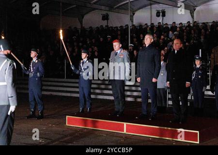 Berlin, Germany. 22nd Oct, 2024. General Carsten Breuer (3rd from left), NATO Secretary General Jens Stoltenberg and Boris Pistorius (SPD), Federal Minister of Defense, stand in the Bendlerblock at the grand taps for NATO Secretary General Jens Stoltenberg. Credit: Carsten Koall/dpa/Alamy Live News Stock Photo