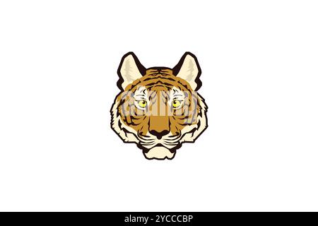 Stylized vector illustration of a tiger's head in a frontal view, showcasing bold lines and earthy tones Stock Vector