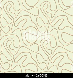 Abstract tan Minimal brush swirl lines seamless pattern on beige background. For wallpaper, home décor and textile Stock Vector