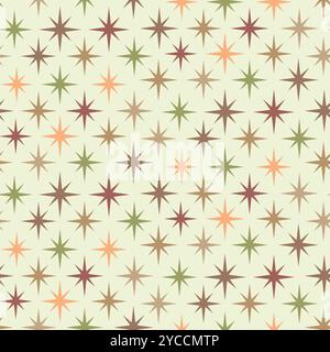 Mid century modern colorful atomic starburst in terracotta, tan, apricot, sage green . For wallpaper, home décor, fabric and textile Stock Vector