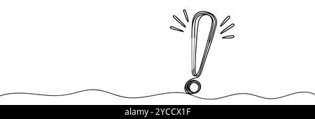 Single continuous line art exclamation mark icon. Online warning hazard concept silhouette symbol design. One sketch outline drawing vector illustrati Stock Vector