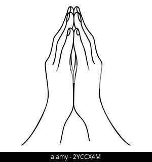 Hand in Praying position or in Cultural Greeting Form Continuous one line drawing. Stock Vector