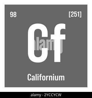 Californium, Cf, periodic table element with name, symbol, atomic number and weight. Synthetic radioactive element with potential uses in scientific research and nuclear power. Stock Vector