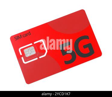 Red 5G SIM card isolated on white Stock Photo