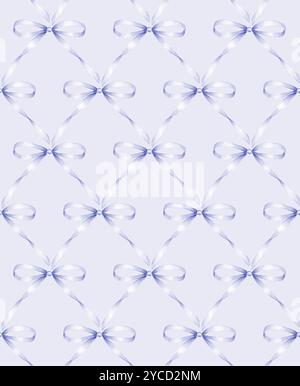Watercolor bow seamless pattern. Pastel blue glittering preppy festive abstract background. Watercolour hand drawn bows texture. Print for cloth desig Stock Photo
