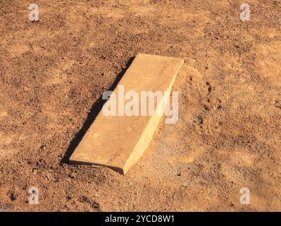 Close up of well dug in baseball pitching rubber Stock Photo