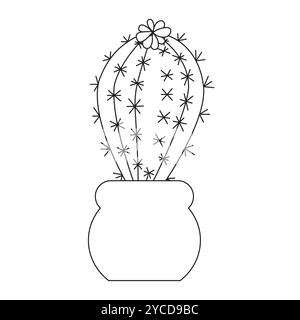 Simple plump blooming cactus in doodle style. Vector illustration isolated on white background. Stock Vector