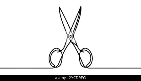 Minimalist vector illustration representing a pair of scissors, using a single continuous line. Vector illustration. Stock Vector