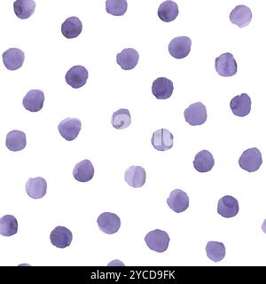 Abstract watercolor polka dots confetti background. Hand drawn irregular lavender color circles seamless pattern. Watercolour colorful texture. Print Stock Photo