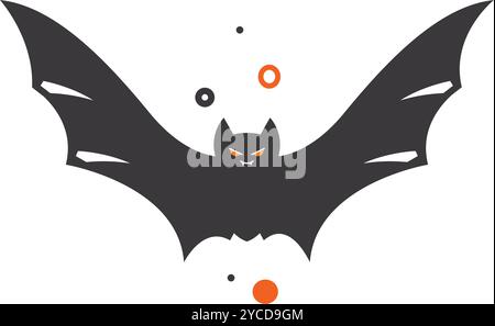 Halloween bat with wings spread in flight and spooky look, Vector Stock Vector