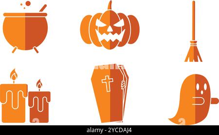 Pumpkin, cauldron, and broomstick Halloween pattern, Vector Stock Vector