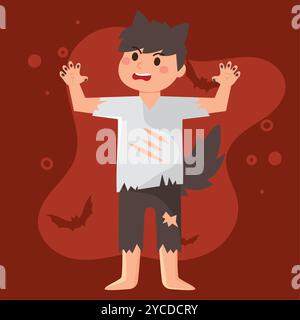 Werewolf boy with claws and tail for Halloween, Vector Stock Vector