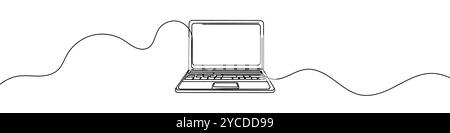 Minimalist vector illustration depicting a laptop computer made of one single line Stock Vector