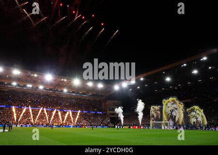 Fireworks are let off during the UEFA Champions League, League Stage Aston Villa vs Bologna at Villa Park, Birmingham, United Kingdom, 22nd October 2024  (Photo by Gareth Evans/News Images) Stock Photo