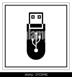 A simple black and white icon of a USB drive, symbolizing digital storage and connectivity. This graphic represents modern technology and electronic d Stock Vector