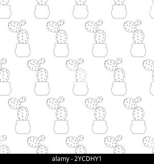Flat cactus in a pot in doodle style. Simple seamless pattern. Vector illustration. Stock Vector