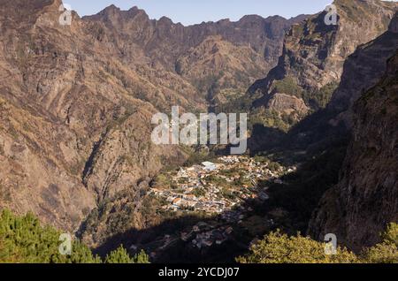 View to Valley of the Nuns (Curral das Freiras) from Eira do Serrado viewpoint. Madeira Island, Portugal Stock Photo