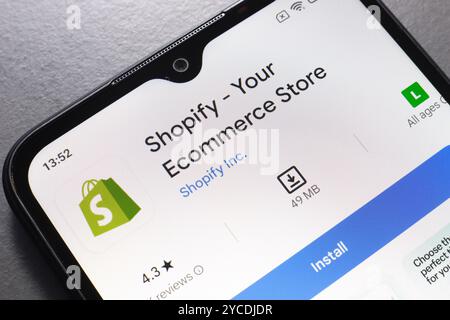 October 22, 2024, Brazil. In this photo illustration, the Shopify app logo is displayed on a smartphone screen Stock Photo