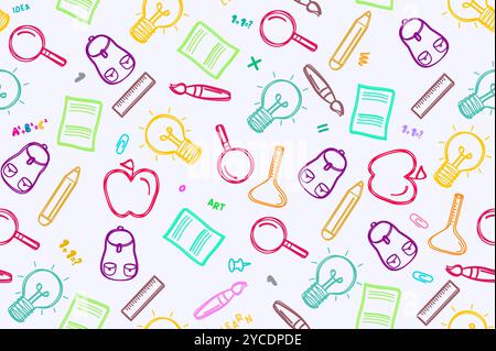 Art school seamless vector design. Back to school educational tools for learning and school activity. Vector illustration elements doodle background. Stock Vector