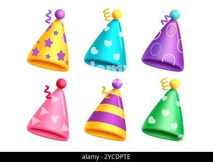 Birthday party hat set vector design. Birthday hat and cap colorful collection for party and holiday celebrations. Vector illustration isolated white Stock Vector