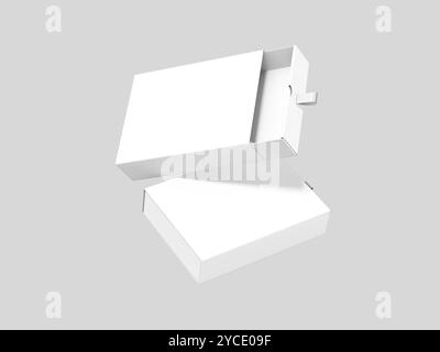 Flat Lay White Blank Gift Box Packaging Mockup 3D Render Stock Photo