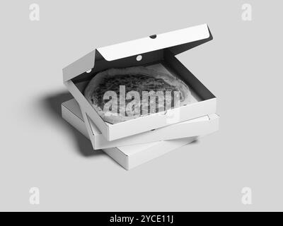 Realistic Pizza With White Box Packaging Isolated 3D Mockup Stock Photo
