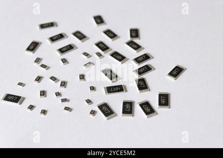 Various smd resistors, with different case, electronic components Stock Photo