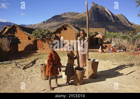 Africa, Madagascar, Landscape near Tsaranoro, Bethsileo village, Tsaranoro, Madagascar, Africa Stock Photo