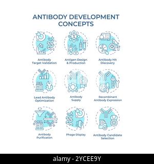 Antibody development soft blue concept icons Stock Vector