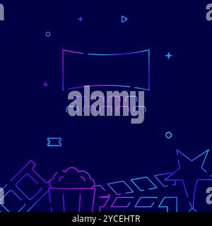 Cinema screen, auditorium gradient line vector icon, simple illustration on a dark blue background, cinema related bottom border. Stock Vector