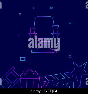 Viewers seat in a cinema gradient line vector icon, simple illustration on a dark blue background, cinema related bottom border. Stock Vector