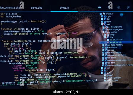 Analyzing Code on Multiple Screens with Focus Stock Photo
