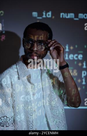 Analyzing Data with Digital Projections on Screen Stock Photo