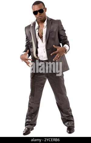 Full length still of african Gangster on a isolated white background Stock Photo