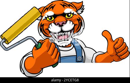 Rhino Painter Decorator Paint Roller Mascot Man Stock Vector