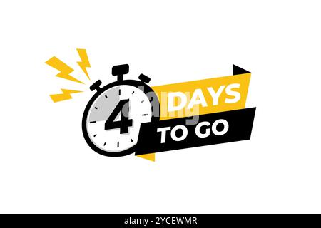 4 days to go banner label, countdown timer sticker vector illustration with stopwatch Stock Vector
