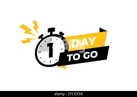1 day to go banner label, countdown timer sticker vector illustration with stopwatch Stock Vector