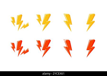 Lightning Bolt Icons Set. Vector lightning icon in yellow and red color Stock Vector