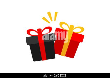 Flat Black and Red Gift Boxes Icon Vector Illustration Stock Vector