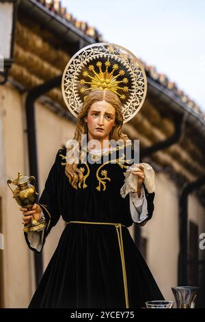 Zamora, Spain, April 7, 2023: Mary Magdalene sculpture during Holy Week processions, Europe Stock Photo