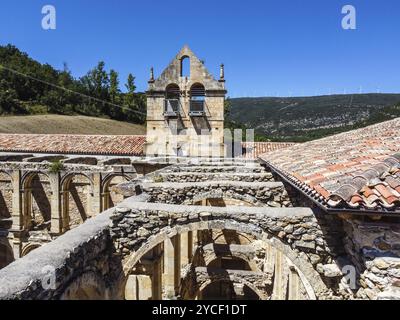 Aerial view of the ruins of an ancient abandoned monastery in Santa Maria de rioseco, Burgos Stock Photo